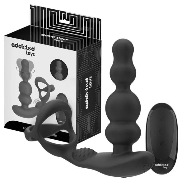 Addicted Toys - wibrujący pierścień analny z rotującą głowicą - czarny