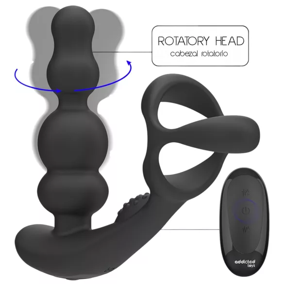 Addicted Toys - wibrujący pierścień analny z rotującą głowicą - czarny