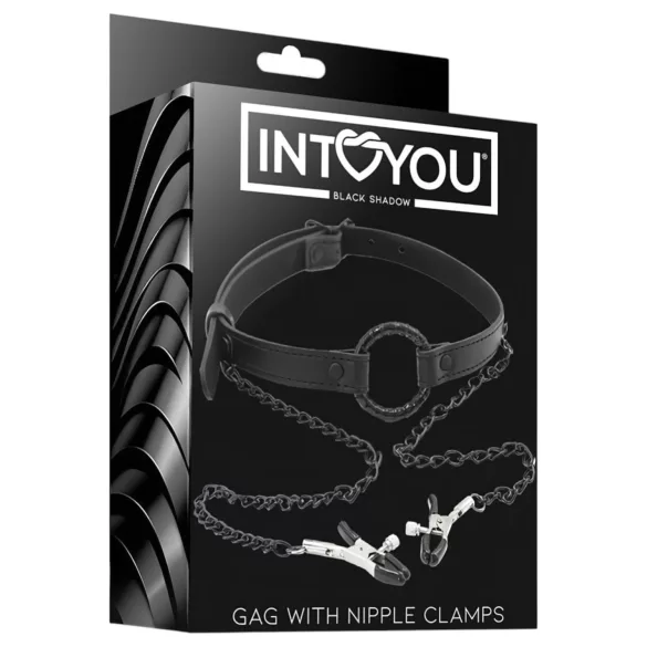 INTOYOU - knebel z klamrami na sutki - czarny