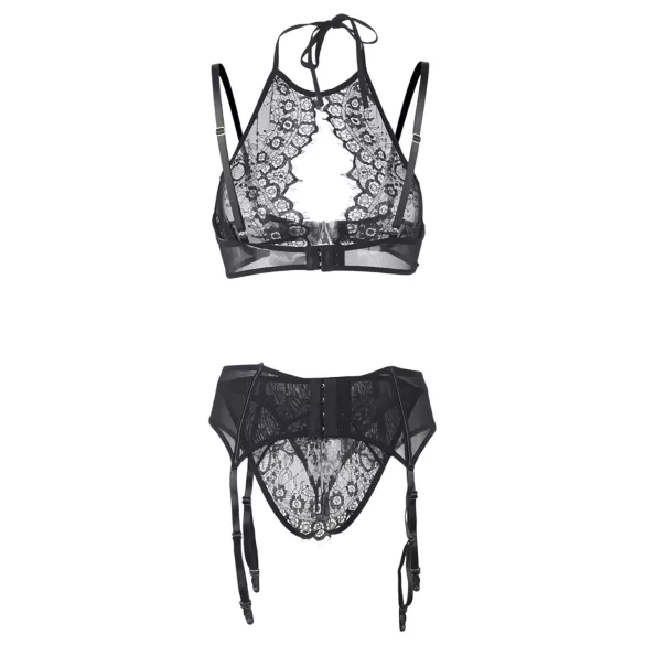 Adalet Evelyn - erotyczny komplet bielizny 3-częściowy - koronka - czarny - L/XL