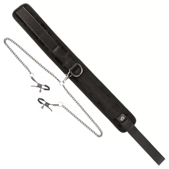 Sei Mio - obroża i klamry na sutki - czarny