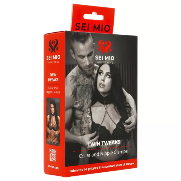 Sei Mio - obroża i klamry na sutki - czarny