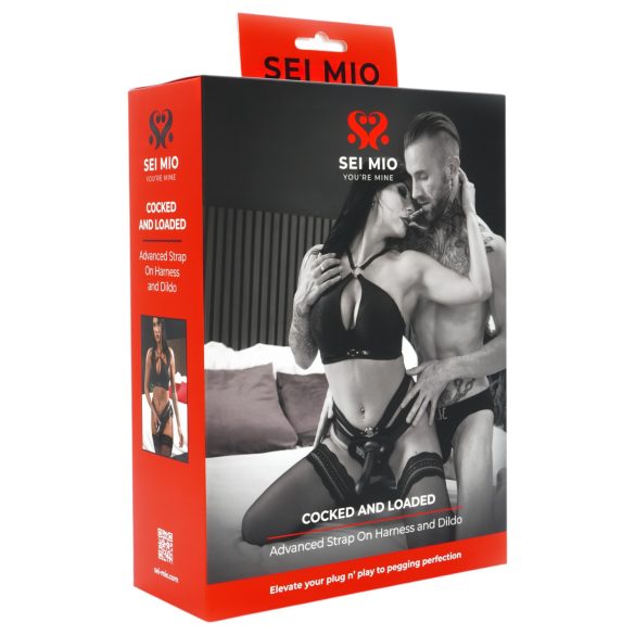 Sei Mio - dildo z uprzężą - 15 cm (czarny)