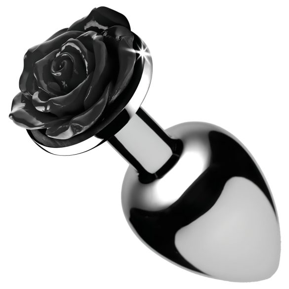 Booty Sparks Black Rose - aluminiowy anal plug (srebrno-czarny)