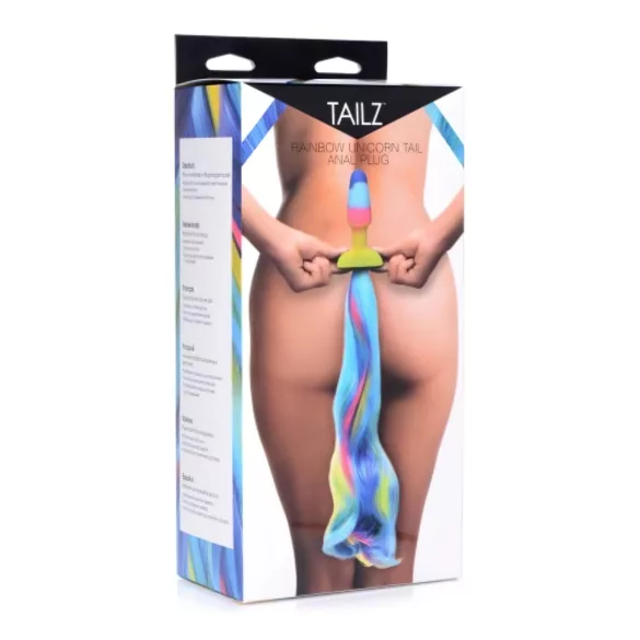 TAILZ - korek analny silikonowy z ogonem jednorożca - tęczowy