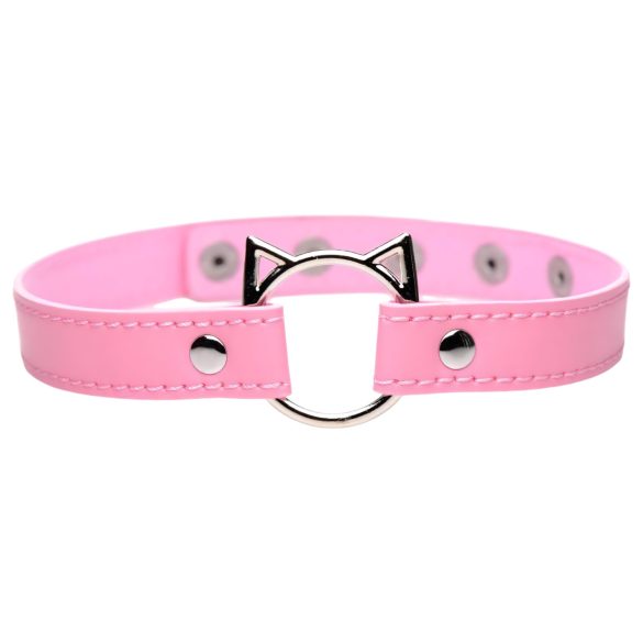 Master Series Kinky Kitty - obroża z kocim motywem i pierścieniem (różowa)