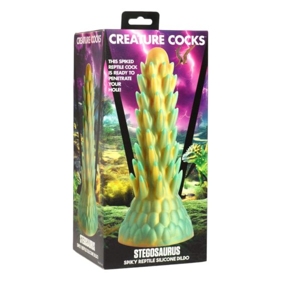 Creature Cocks Stegosaurus - silikonowe dildo z kolcami - 20 cm (zielone)