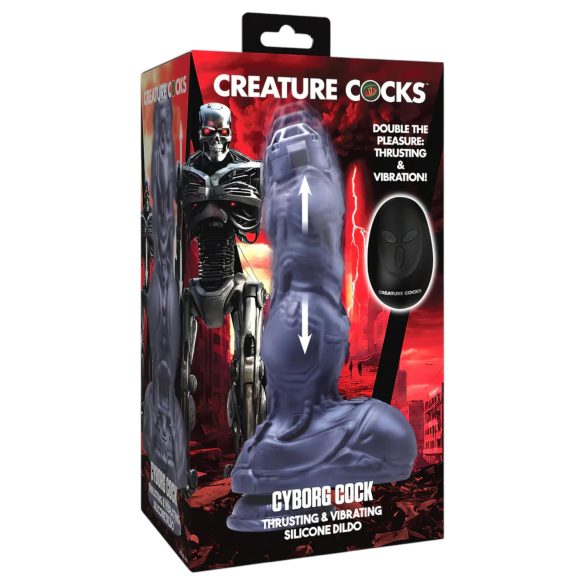 XR Brands Cyborg cock - wibrator tłokowy z pilotem - srebrny