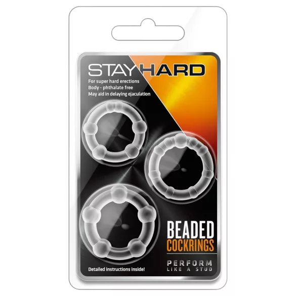 Stay Hard - zestaw pierścieni na penisa - 3 sztuki - przezroczyste