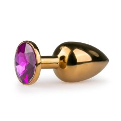   Easytoys Metal No.1 - Dildo analne w kształcie stożka z fioletowymi kamieniami - złote (2,5 cm)