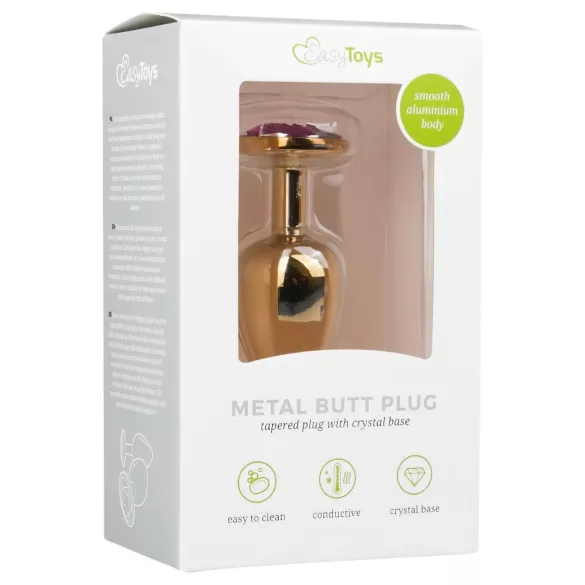 EasyToys Metal No.1 - złoty stożkowy korek analny z fioletowym kryształkiem (2,5 cm)