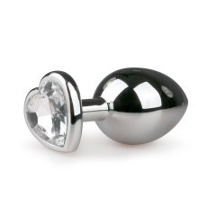   Easytoys Metal No.7 - dildo analne w kształcie serca z białym kamieniem - srebrne (3 cm)
