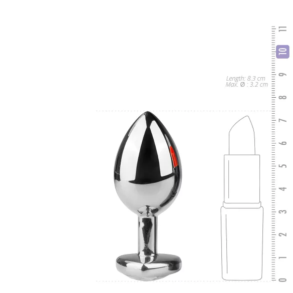 Easytoys - korek analny metalowy z sercem - biały kryształ - srebrny