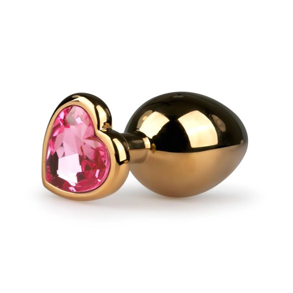 Easytoys Metal No.7 - złoty stożkowy korek analny z różowym kamieniem (3 cm)
