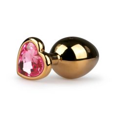   Easytoys Metal No.7 - różowe stożkowe dildo analne w kształcie serca - złote (3 cm)