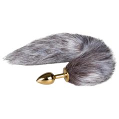   Easytoys Fox NO5 - korek analny metalowy z lisim ogonem - złoto-srebrny