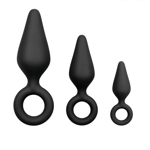 Easytoys - zestaw korków analnych z pierścieniem - 3 sztuki (czarne)