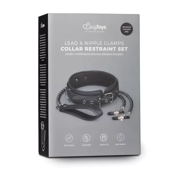 Easytoys - zestaw zacisków na sutki z obrożą i smyczą - 4 części