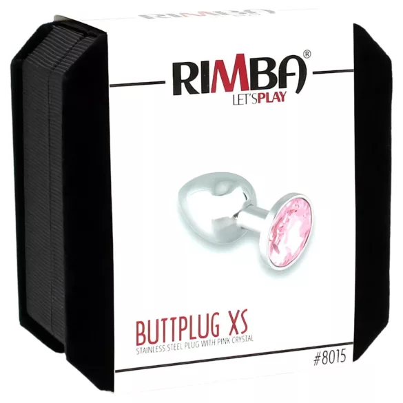 Rimba XS - metalowy srebrny analny korek z różowym kryształkiem