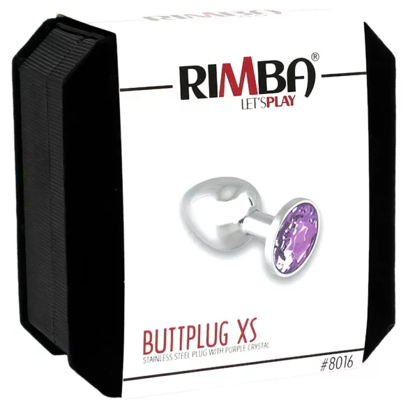 Rimba XS - metalowa srebrna zatyczka analna z fioletowym kamieniem