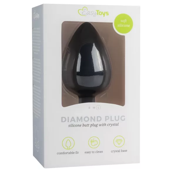 Easytoys Diamond - korek analny z białym kryształem - duży - czarny