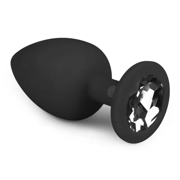 Easytoys Diamond - korek analny z białym kryształem - duży - czarny