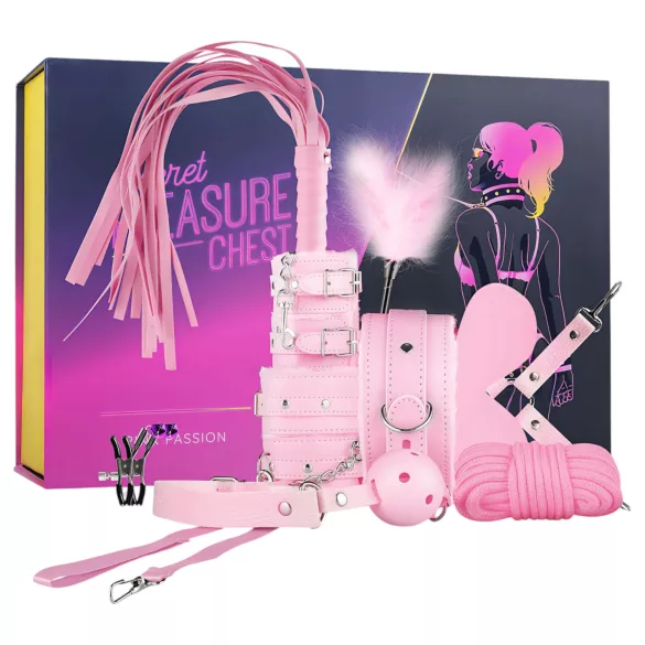 Secret Pleasure Chest - zaawansowany zestaw BDSM - 14‑częściowy (różowy)