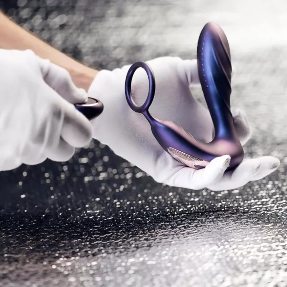 Hueman Black Hole - wibrujący korek analny z pierścieniem na penisa - fioletowy