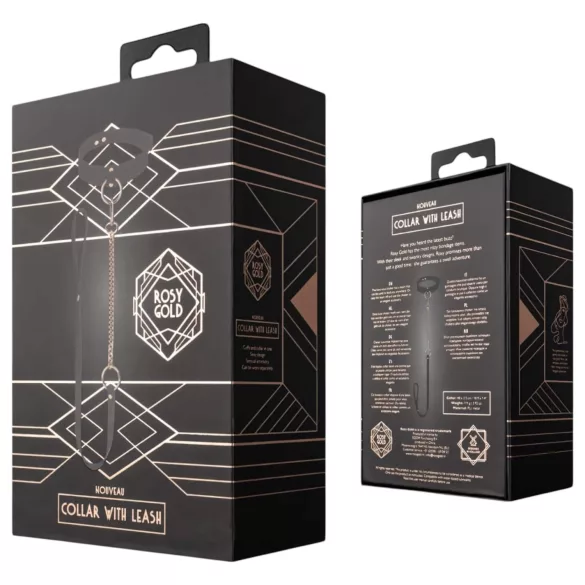 Rosy Gold - obroża i smycz - skóra ekologiczna - czarny/różowe złoto