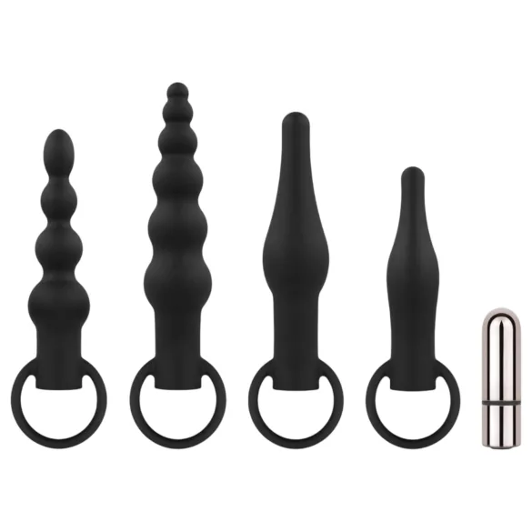 Easytoys - zestaw wibrujących korków analnych - 4 elementy - czarny
