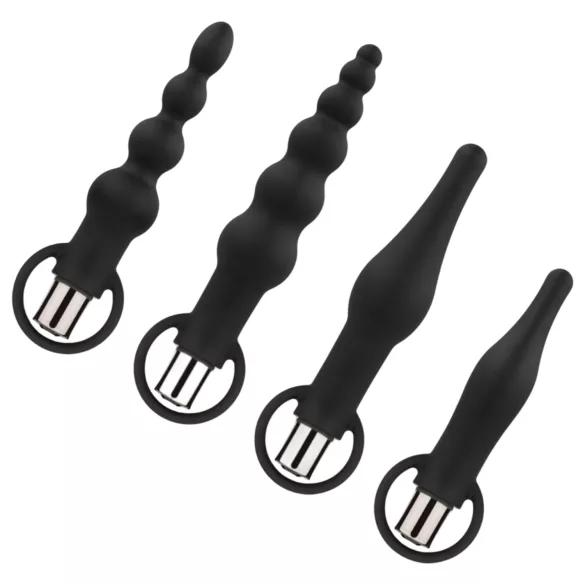 Easytoys - zestaw wibrujących korków analnych - 4 elementy - czarny