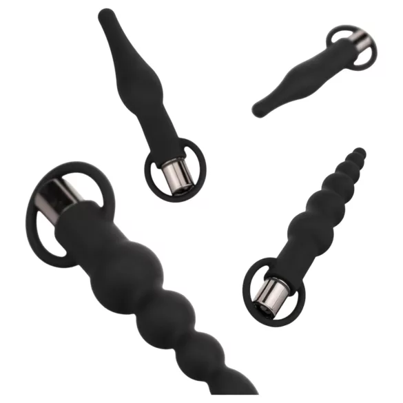 Easytoys - zestaw wibrujących korków analnych - 4 elementy - czarny