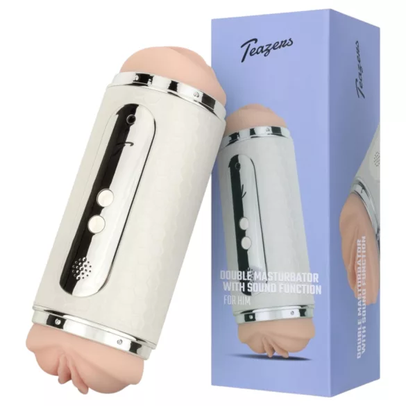 Teazers - masturbator na usta i pochwę sterowany dźwiękiem - biały