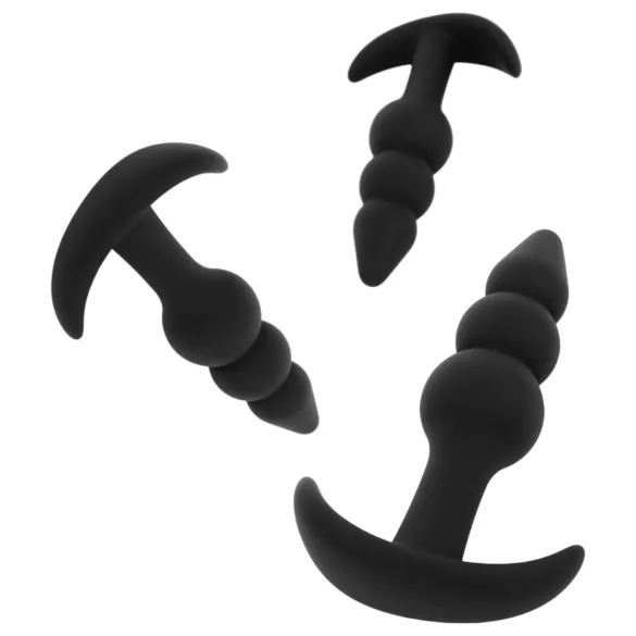 EasyToys - zestaw korków analnych kulkowych - 3 sztuki - czarne