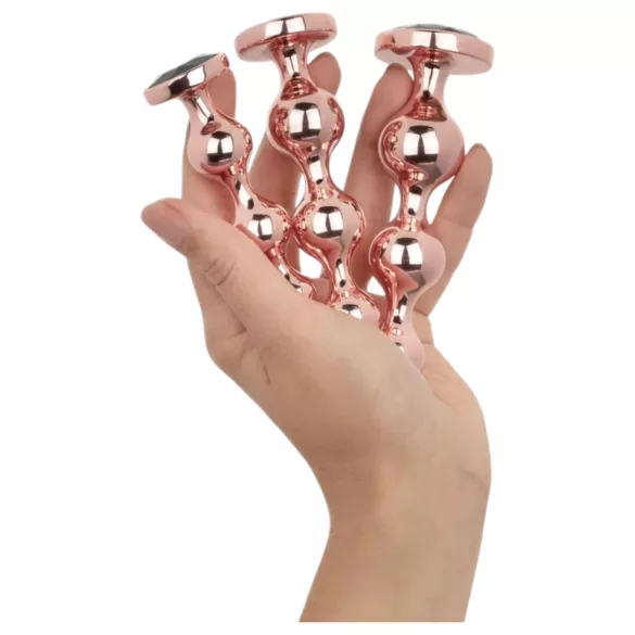 Rosy Gold - zestaw dildo analnych - metalowy, kolor różowe złoto