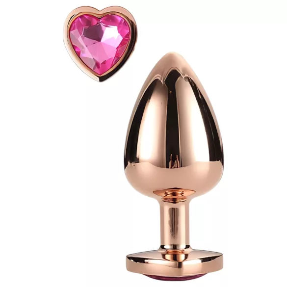 Gleaming Love - korek analny aluminiowy - serce z kamieniem - różowe złoto