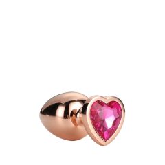   Gleaming Love - Aluminiowe dildo analne z kamieniem w kształcie serca (różowe złoto)