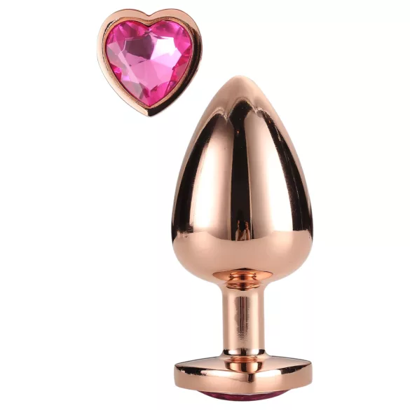 Gleaming Love - korek analny aluminiowy z sercem - rozmiar M - różowe złoto