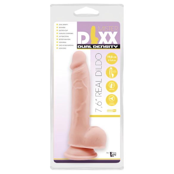 Mr. Dixx 7.6 - dildo z jądrami na przyssawce - realistyczny beżowy 19,5 cm