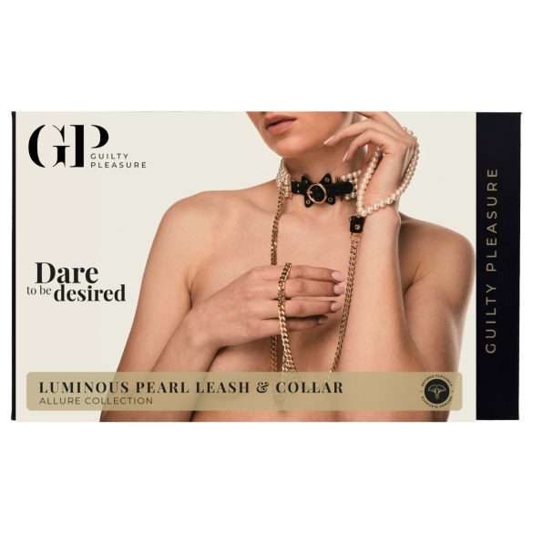 Allure - obroża z perełkami z smyczą - czarna