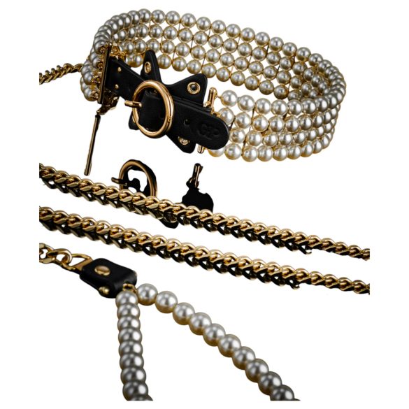 Allure - obroża z perełkami z smyczą - czarna