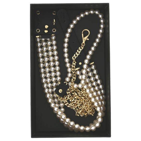 Allure - obroża z perełkami z smyczą - czarna