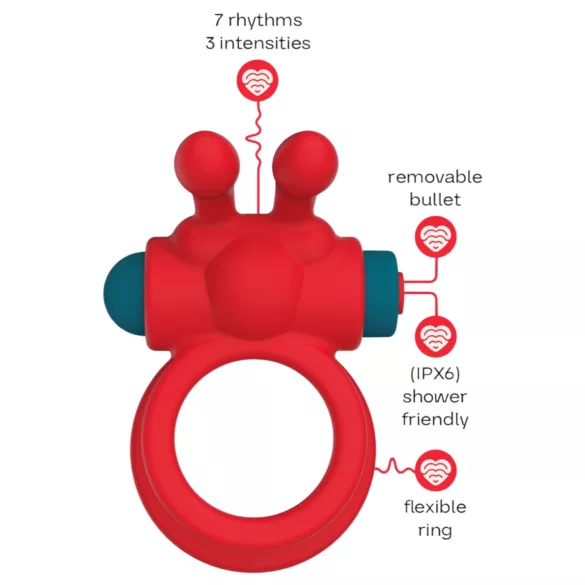 Dreamtoys Love Signal - wibrujący pierścień na penisa (czerwony)