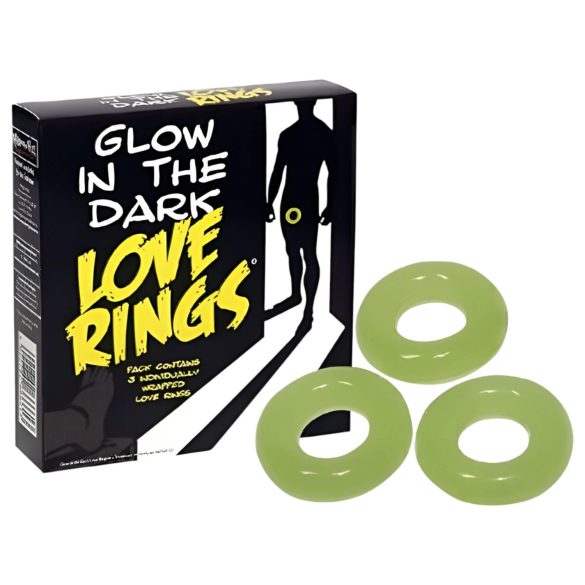 Love Rings - zestaw 3 świecących w ciemności pierścieni na penisa