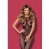 Obsessive - bodystocking siateczkowy z wzorem i kołnierzem - czarny S-L