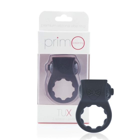 Screaming PrimO Tux - wodoodporny wibrujący pierścień na penisa (czarny)