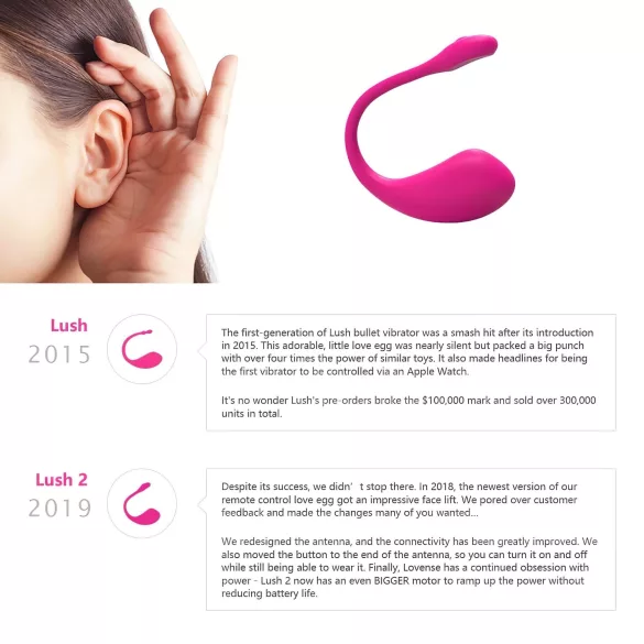 LOVENSE Lush 2 - inteligentne jajeczko wibrujące (różowe)