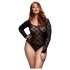 BACI Plus Size - koronkowe body z długim rękawem, czarne (XL-XXL)