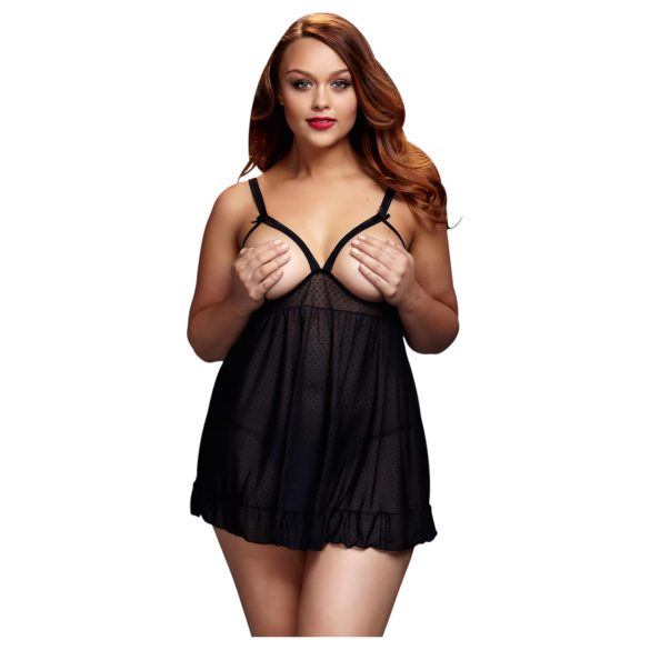 BACI Plus Size - otwarty, kropkowany babydoll - czarny (XL-XXL)