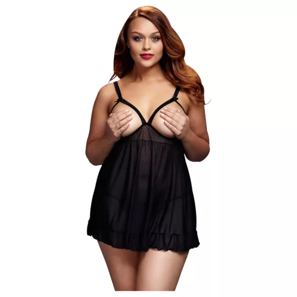 BACI - babydoll plus size otwarty w kropki czarny XL-XXL